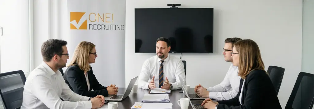 Recruiting-Treffen: Team diskutiert Jobs in Treuhand, Buchhaltung, Rechnungswesen in der Schweiz.