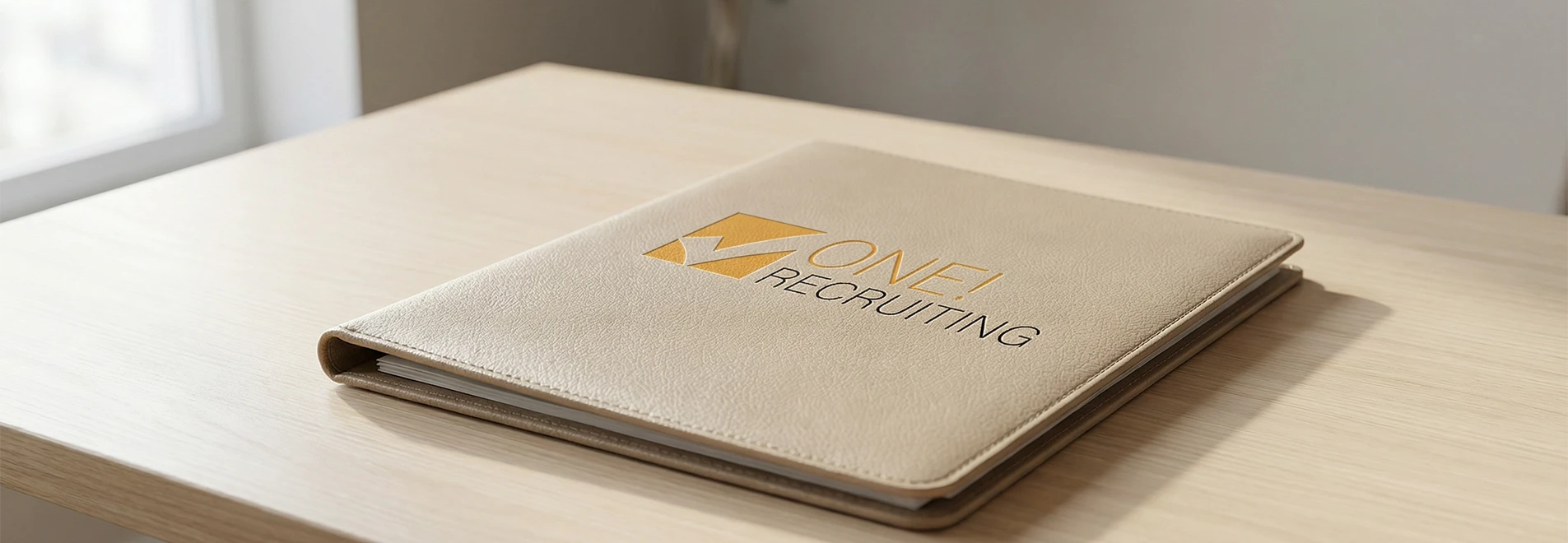 Rekrutierungsmappe auf Holztisch: Spezialisierung auf Treuhand- und Buchhaltungsjobs in der Schweiz.