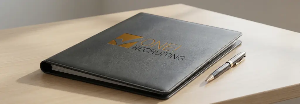 Recruiting Plattform Schweiz: Treuhand, Buchhaltung & Rechnungswesen. Elegante Mappe und Stift auf Tisch.