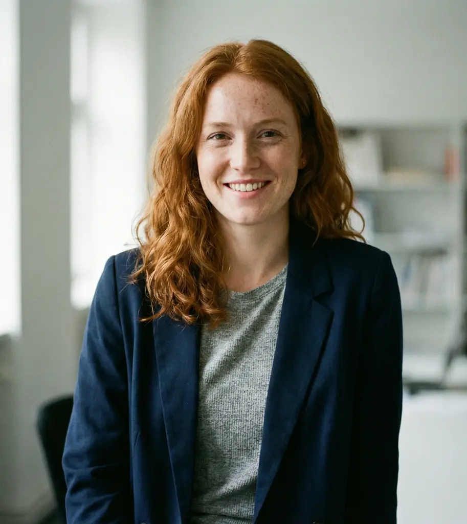 Eine junge Frau in Business-Kleidung auf einer Schweizer Recruiting-Plattform. Jobs in Treuhand und Buchhaltung.